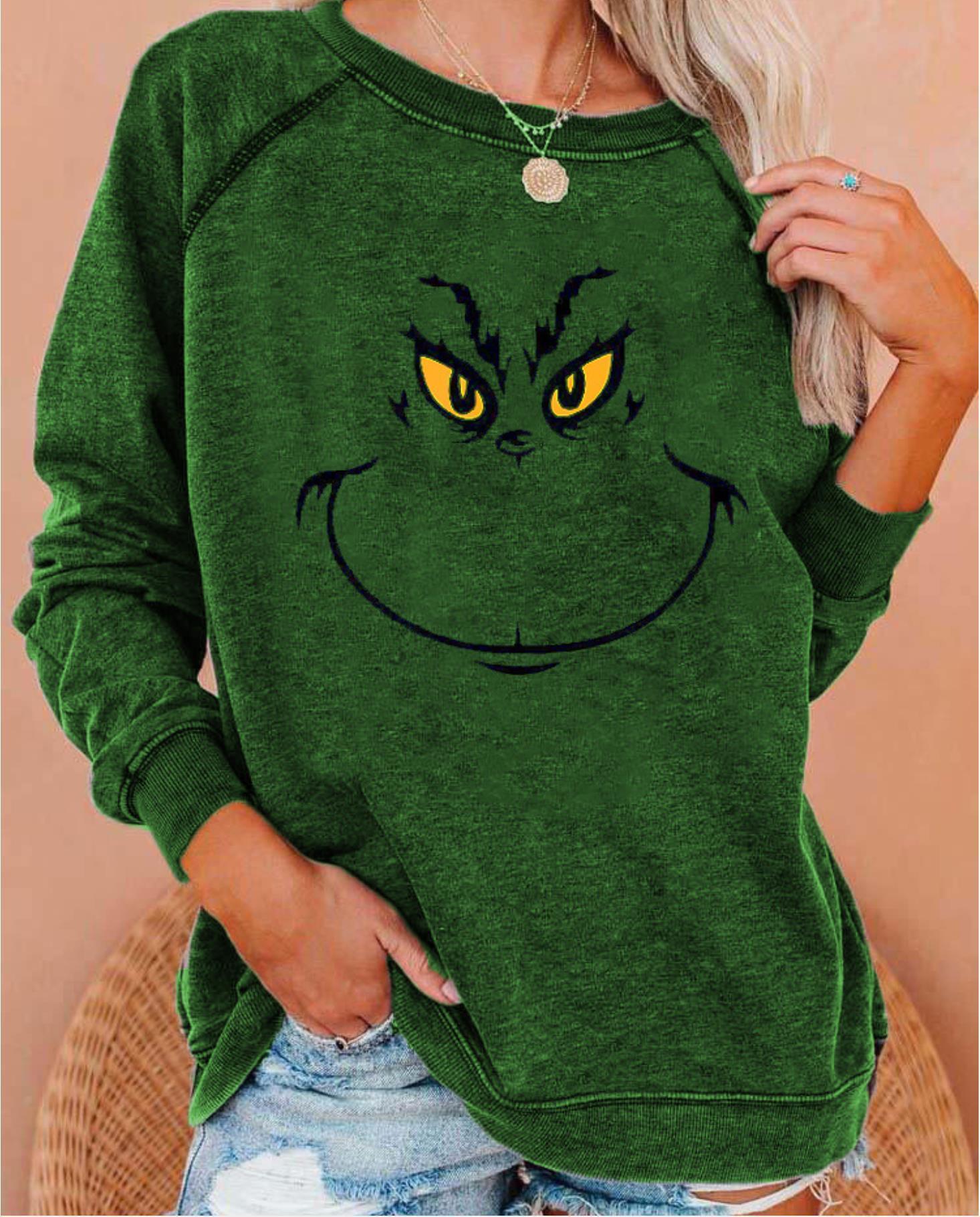 Lpopengl Autumn Winter Funny Grinch Ugly Christmas Casual Hoodie Sweatshirts Long Sleeve Crewneck Women Pullovers Kawaii Tops 201202