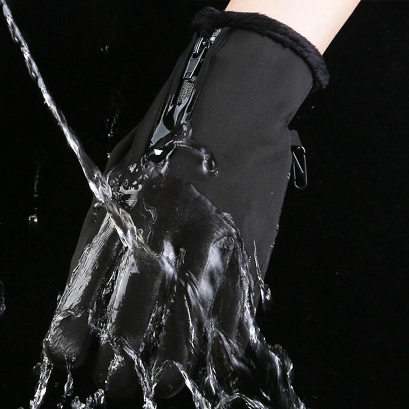 Mens Women039s Long Finger Thermal Fleece Gloves Windproof and Waterproof Touch Screen Antislip Outdoor Padded Zipper Gloves