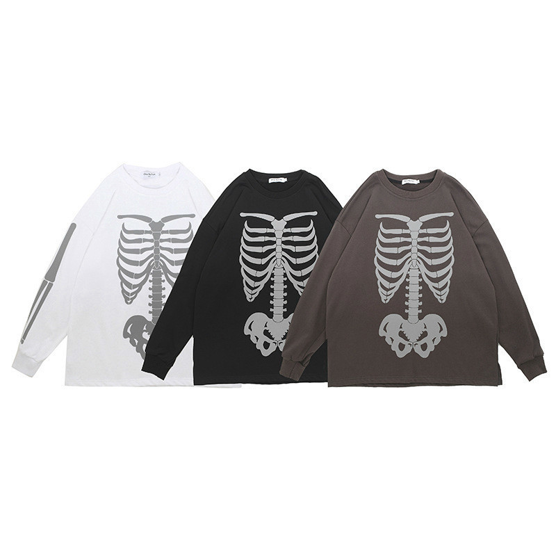 UNCLEDONJM Skeleton long sleeve t-shirt Men's High Street Hip-hop Rap Loose Tie dyed Tops Tee LY-G7 201202