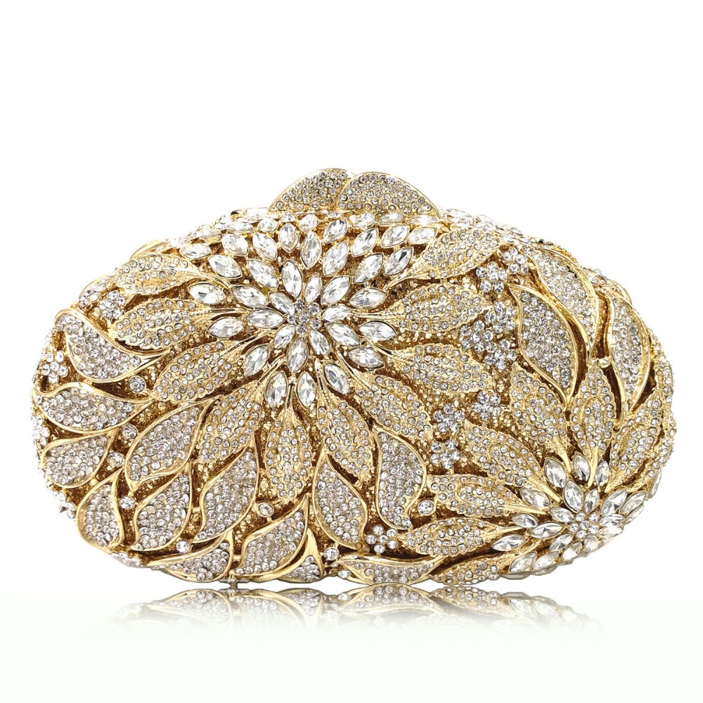 Gold Metal Leaves White Crystals Evening Clutch Bags Luxury Women Wedding Party Purse Ball Handbags Rhinestone Mini Minaudiere Q1113
Gold Metal Leaves White Crystals Evening Clutch Bags Luxury Women Wedding Party Purse Ball Handbags Rhinestone Mini Minaudiere Q1113