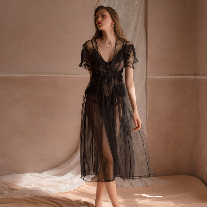 Victorian Dress Long Robes for Women Sleepwear Sexy Lingerie Lace Bridesmaid Robes Sets Gifts Dressing Nightgown Home Suit Dress 220216