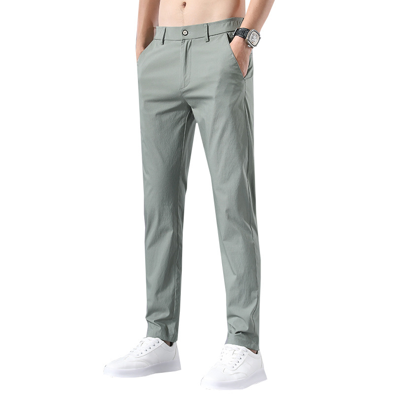 Mens Thin Pants Solid Color Pants Smart Casual Business Fit Body Stretch Trousers Men Cotton Formal Breathable Trousers 201110