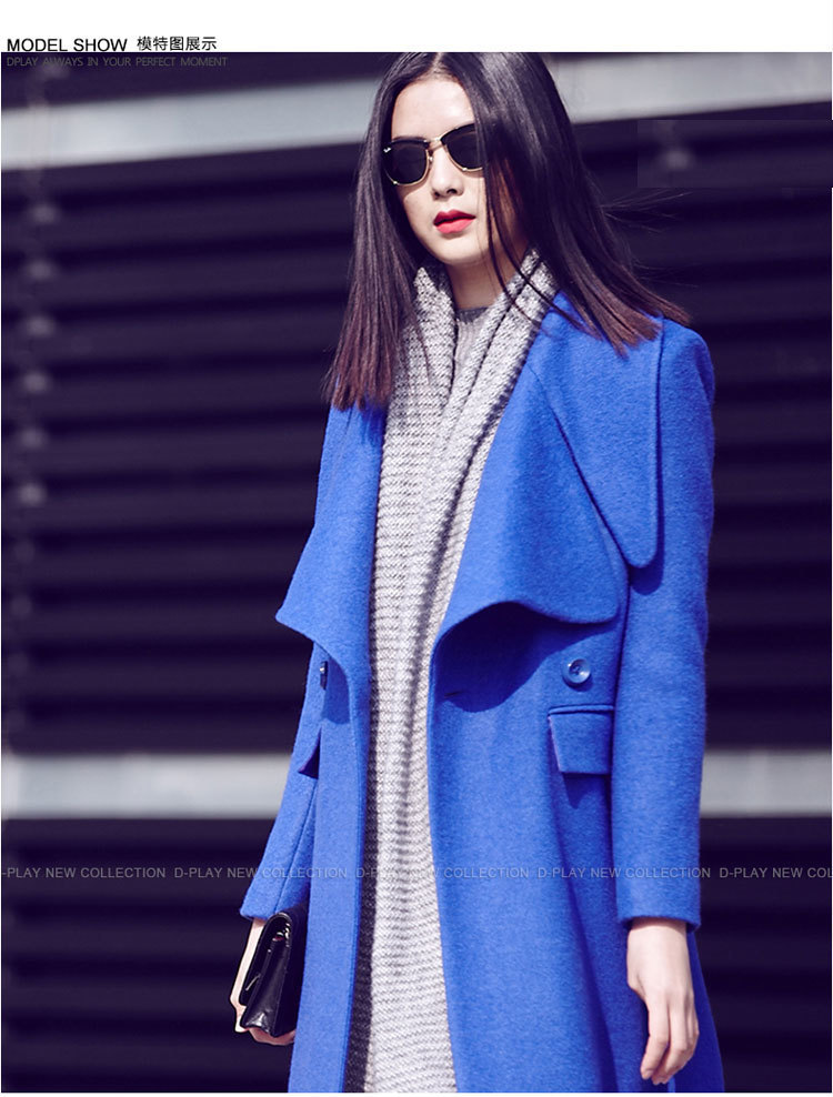 Winter Woman Coats large Lapel Slim Slimming Woolen Long Coat Fashion Blue Woolen Jacket Female Jacket Double Breasted Coat 201102