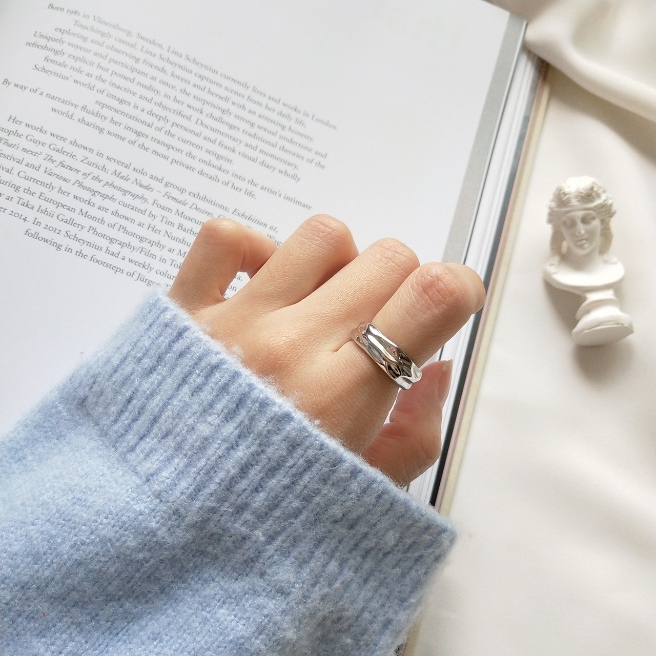 New minimalism 925 sterling silver vintage jewelry handmade hammered texture designer adjustable rings open rings for women