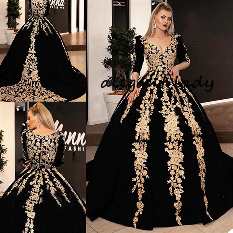 Arab Dubai Ball Gown Evening Dresses Royal Long Sleeves Appliqued Lace Prom Dress Sweetheart Princess Custom Made Robe De Soirée