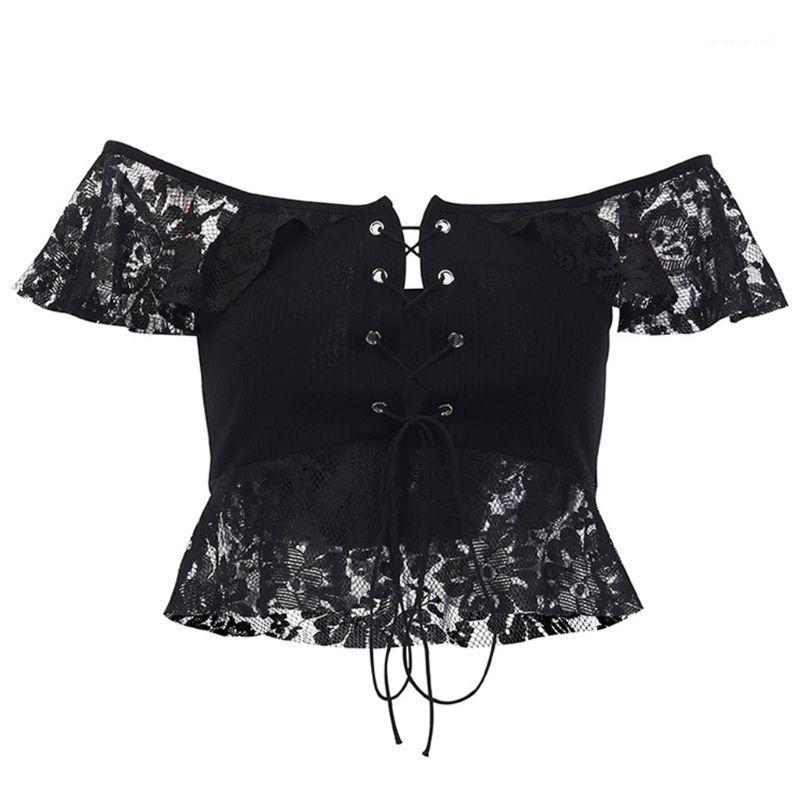 Women Vintage Punk Black Crop Top Sexy Off Shoulder Cross Bandage Shirt Floral Lace Ribbed Knit Blouse Party Clubwear1
Women Vintage Punk Black Crop Top Sexy Off Shoulder Cross Bandage Shirt Floral Lace Ribbed Knit Blouse Party Clubwear1