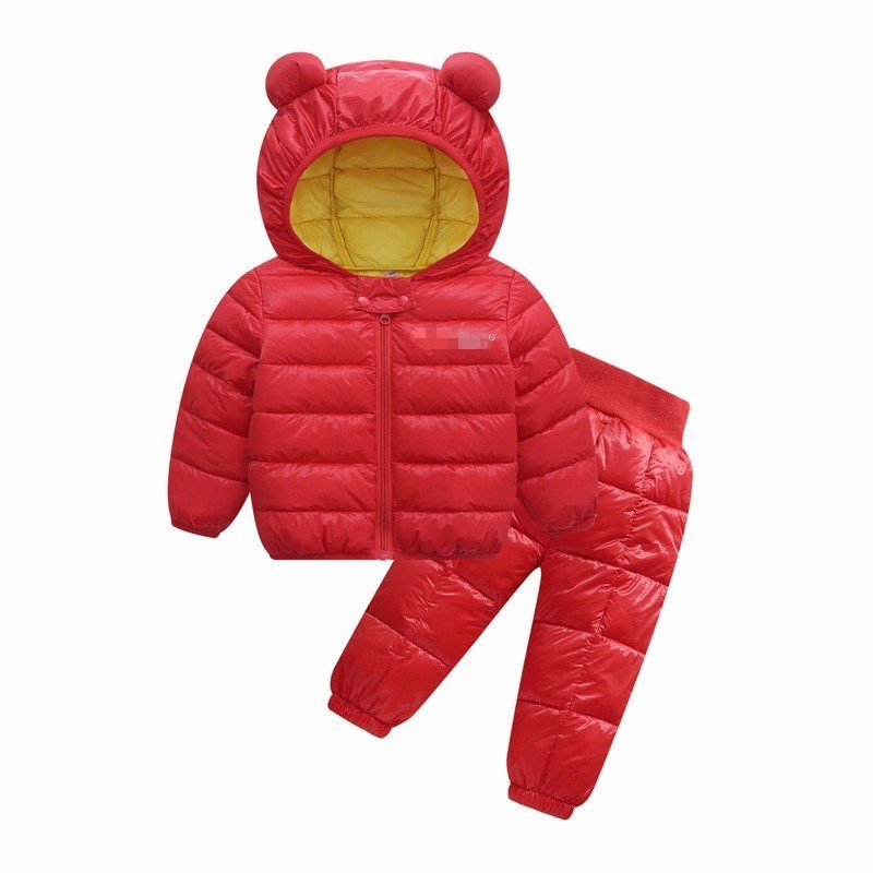 Down-Cotton Baby Children's Clothes Sets Winter Girls and Boys Hooded Jackets Coat-Pant Overalls Suit for Warm Kids ClothingX1019