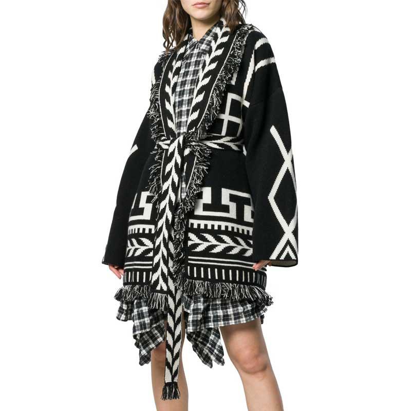 Women's Knits & Tees Boho Inspired Jacquard Cashmere Belted Cardigan Women Warm Fringed Winter Coat Oversized Long Sleeve Sweater
