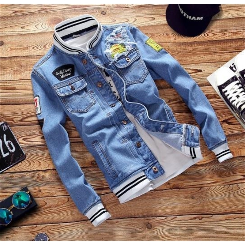 New Casual Slim Mens Denim Jacket Plus Size S-5XL Bomber Jacket Men High Quality Cowboy Men's Spring Jean Jacket 201114