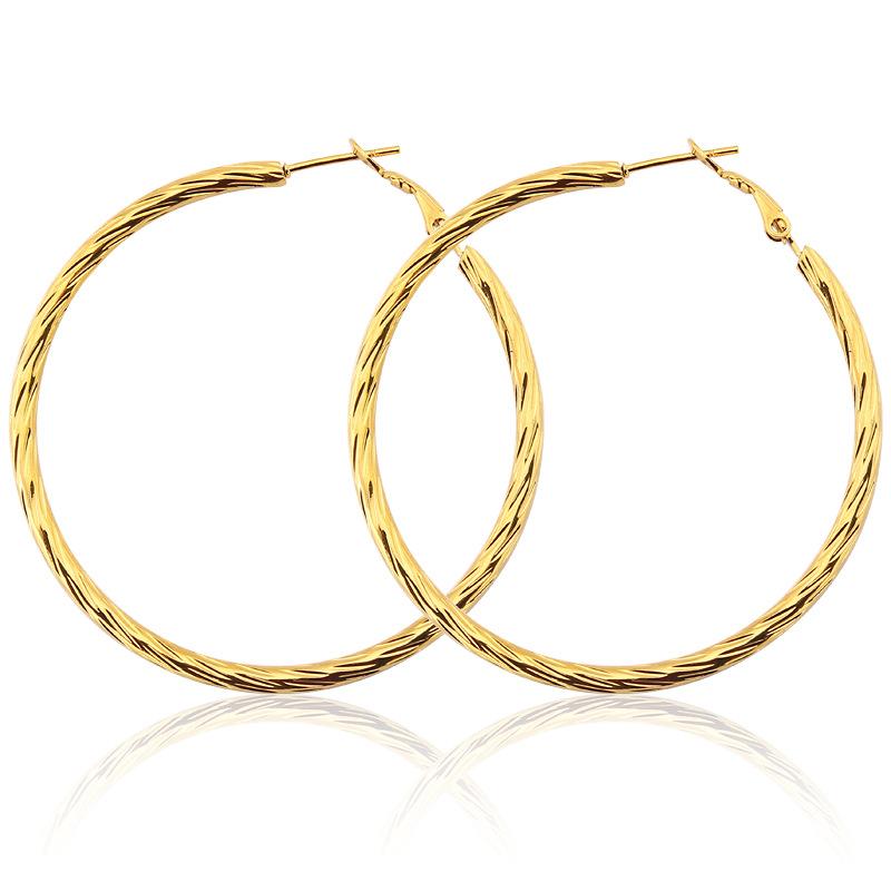 Twist Grain Round Stainless Steel Hoop Earrings Gold Color Women Large Ear Annulus Jewelry Exquisite Gift Boucles D'oreilles
Twist Grain Round Stainless Steel Hoop Earrings Gold Color Women Large Ear Annulus Jewelry Exquisite Gift Boucles D'oreilles