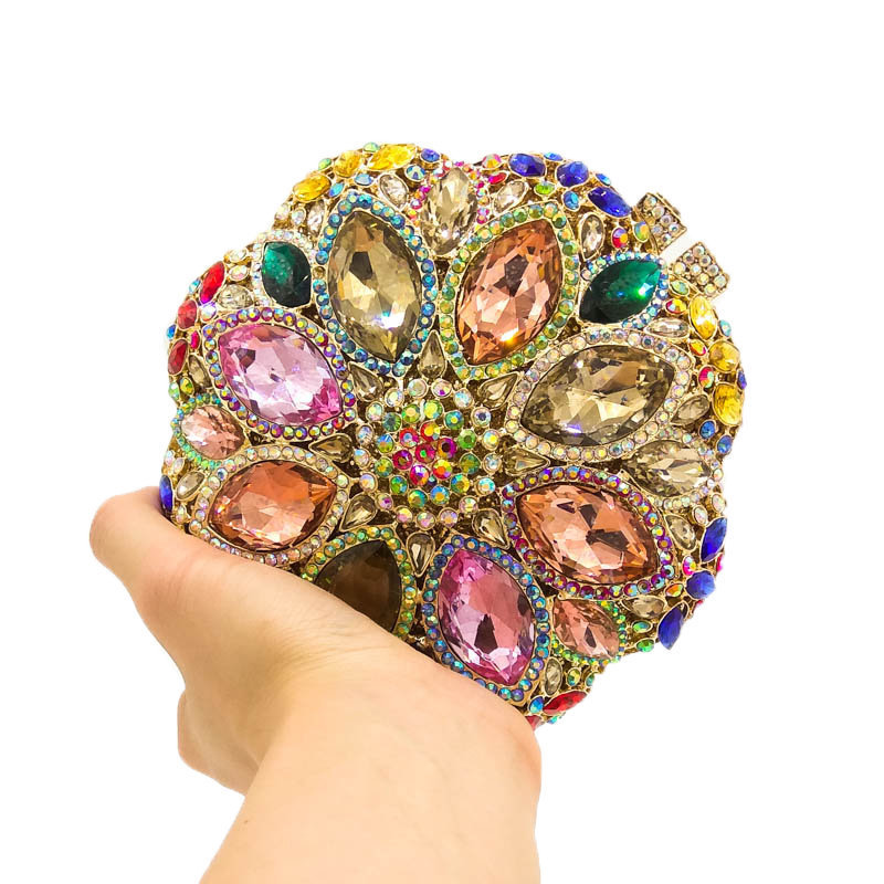 Circular Round Ladies Gold Crystal Evening Clutch Bag Rhinestones Bridal Wedding Clutches Purse Women Party Mini Dinner Handbags 220211