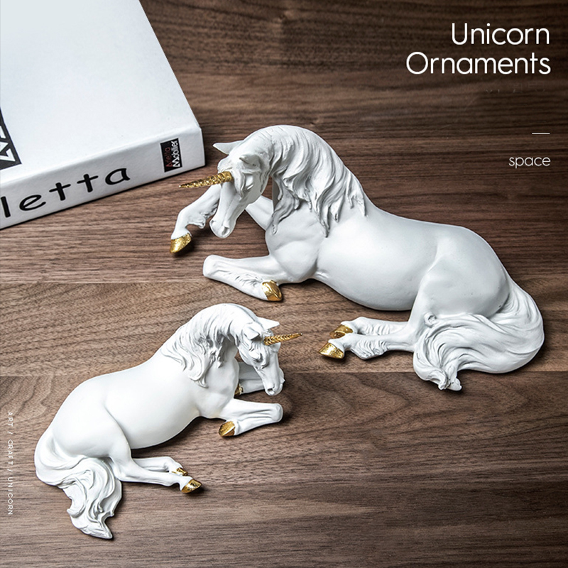 Nordic Resin White Unicorn Horse Sculpture Modern Art Figurines Home Decor Living Room Fairy Garden Decoration Children's Gift 201125