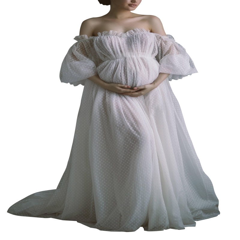 Dot Pregnant Robe Bridesmaid Bride Bateau Sleep Wear Custom Made Pajamas Wedding Robe Nightgown Soft Ruffles Tulle Sweep Train Fast Shipping