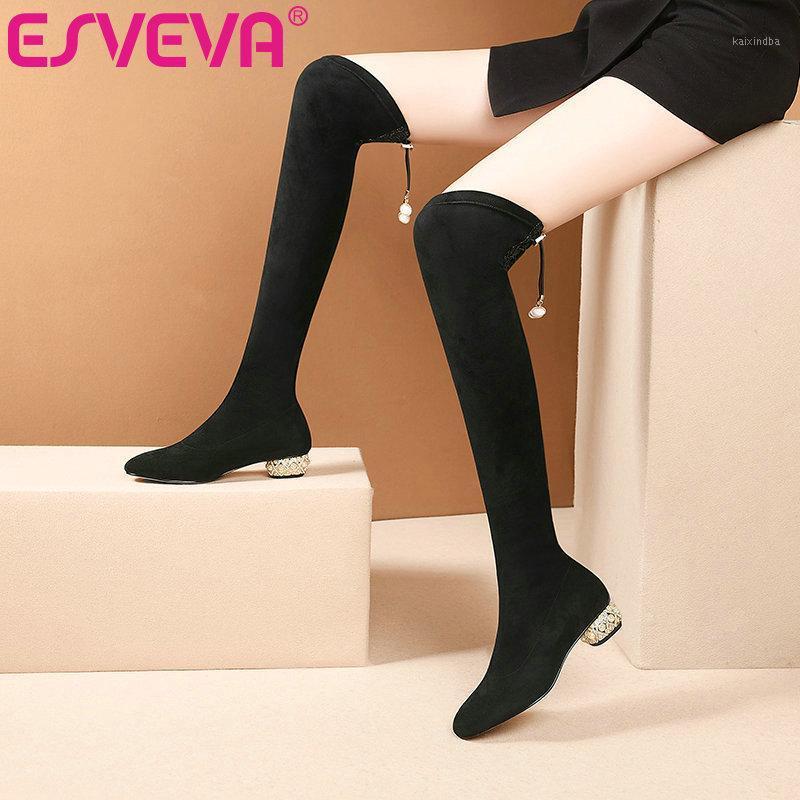 ESVEVA 2021 Crystal Square Low Heel Flock Women Shoes Pointed Toe Over The Knee Boots Zipper Fashion Ladies Big Size 34-421, Gray short plush
ESVEVA 2021 Crystal Square Low Heel Flock Women Shoes Pointed Toe Over The Knee Boots Zipper Fashion Ladies Big Size 34-421, Gray short plush