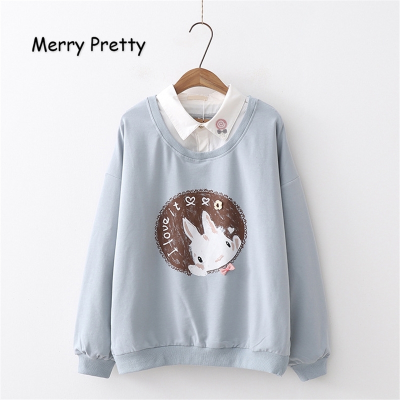 MERRY PRETTY Women Cartoon Print Hoodies Winter Long Sleeve Turndown Collar Pullovers Femme Harajuku Cute Sweatshirts 201102