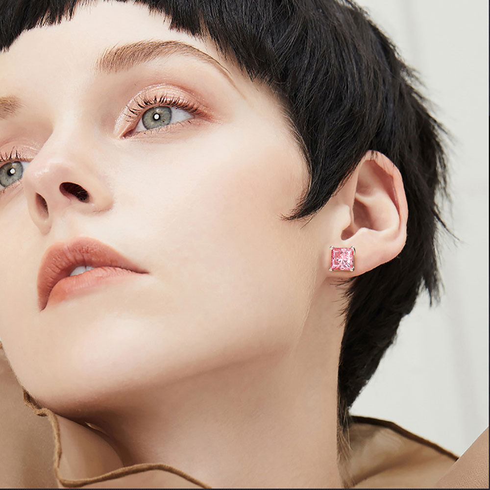 Stud Earrings Classic 6MM 7MM 8MM Square Created Moissanite Wedding Engagement For Women 925 Silver Fine Jewelry Gifts