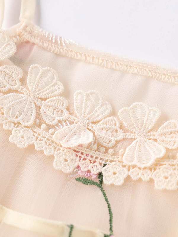 Toddler Girls Floral Embroidery Mesh Cami Dress SHE