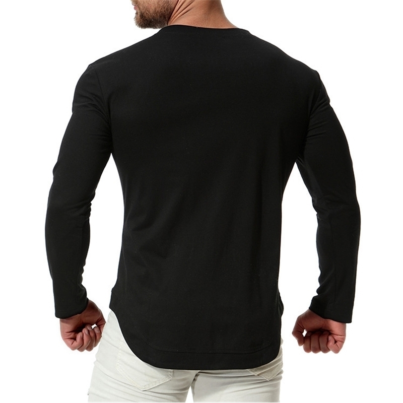 Man Long Sleeves Black Tshirts Csual Solid T-shirt 201202
