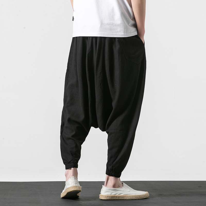 Men Wide Legs Pants Baggy Harem Pants Men Solid Black Trousers Male HipHop Joggers man streetwear hip hop linen Cross-pants 201027