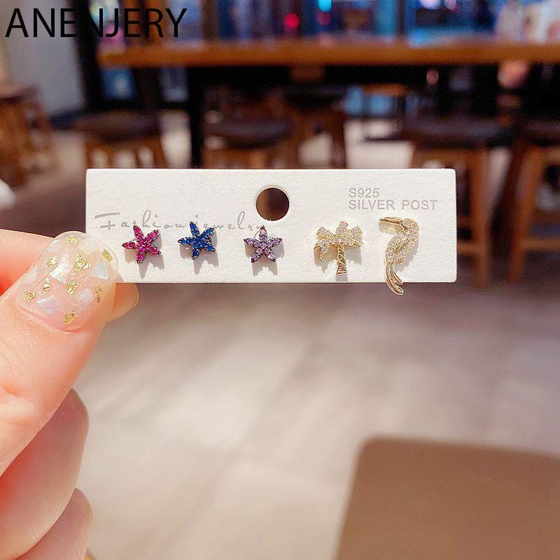 Hoop & Huggie ANENJERY 6 Pieces/set Starfish Coconut Bird Earrings Set S925 Stamp Silver Color Micro-inlaid Colored Zircon Jewelry
Hoop & Huggie ANENJERY 6 Pieces/set Starfish Coconut Bird Earrings Set S925 Stamp Silver Color Micro-inlaid Colored Zircon Jewelry