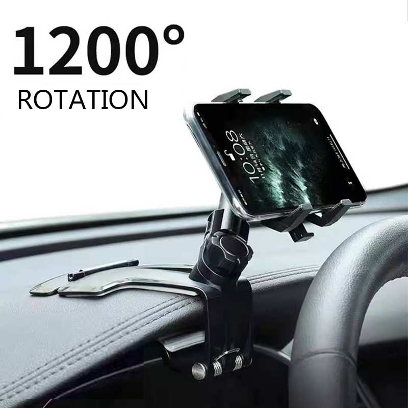 

1200 Degree Universal Dashboard Car Phone Clip Mount Rear View Mirror Sunshade Baffle Car Mobile Holder Stand GPS, Black