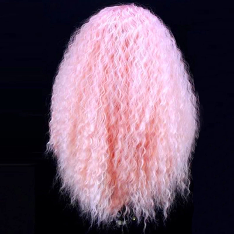 Pink Color Long Curly Afro Wigs Synthetic Lace Front Wig High Temperature Heat Resistant Fiber Hair Lace Wigs For Women