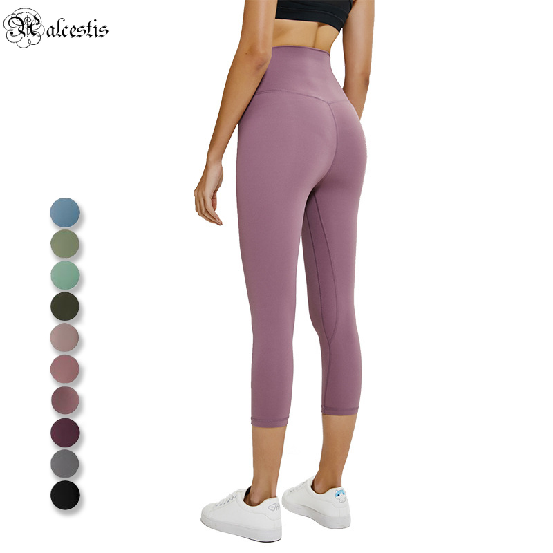 Cropped Stretching Yoga Leggings for Women High Waist Light Weight Athletic Wear Yoga Practice Running Gym Casual Wear