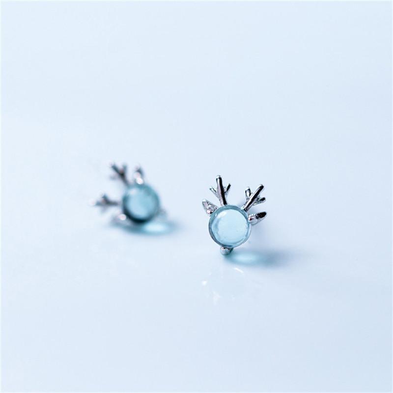 Blue Mini Elk Earrings for Women in Mini Antler Earrings Sweet Sweet Temperament Jewelry Accessories