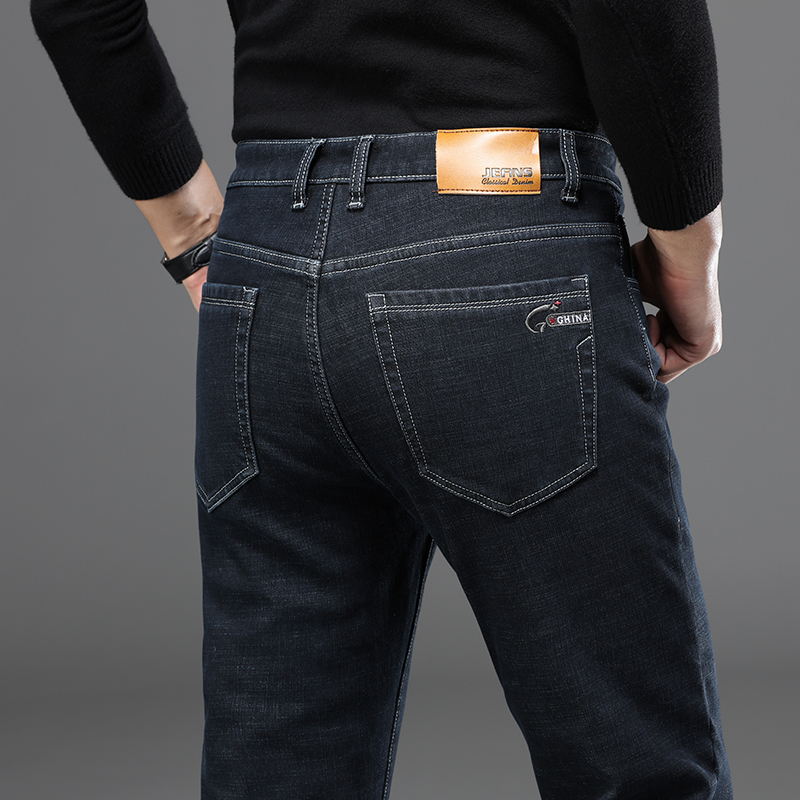 Large Size 42 44 46 Winter Men's Fashion Thickening Fleece Warm Jeans Slim Stretch High Quality Warm Jeans 201223