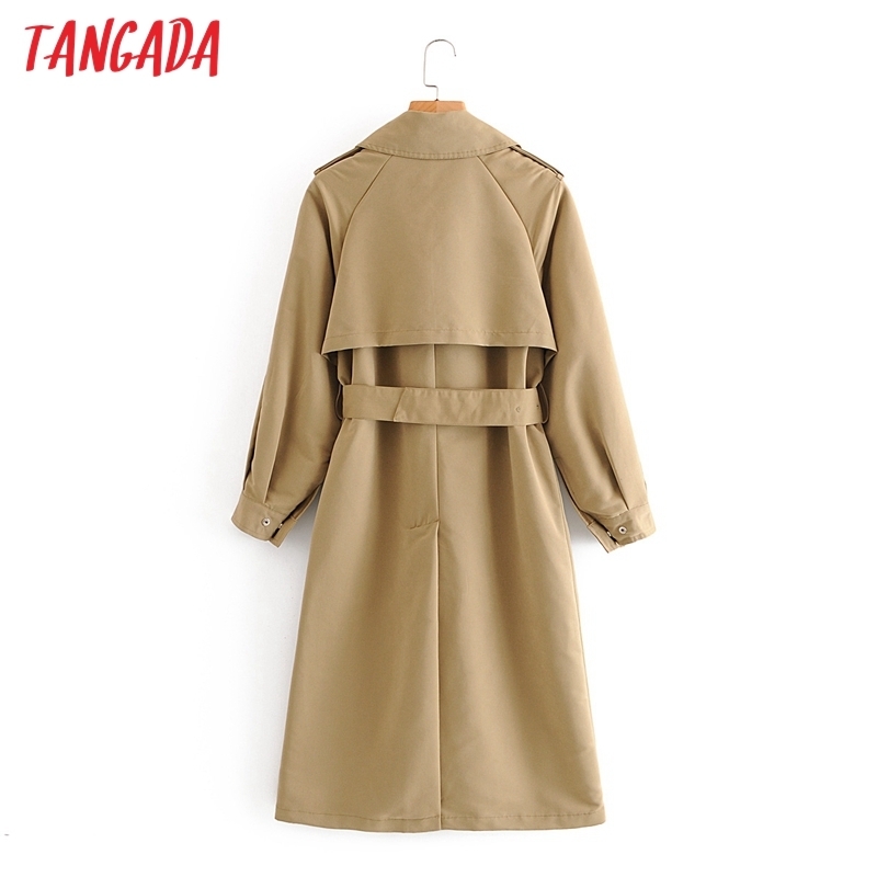 Tangada women elegant oversized long trench coat with belt autumn winter office ladies work wear outwear windbreak QN9 201211