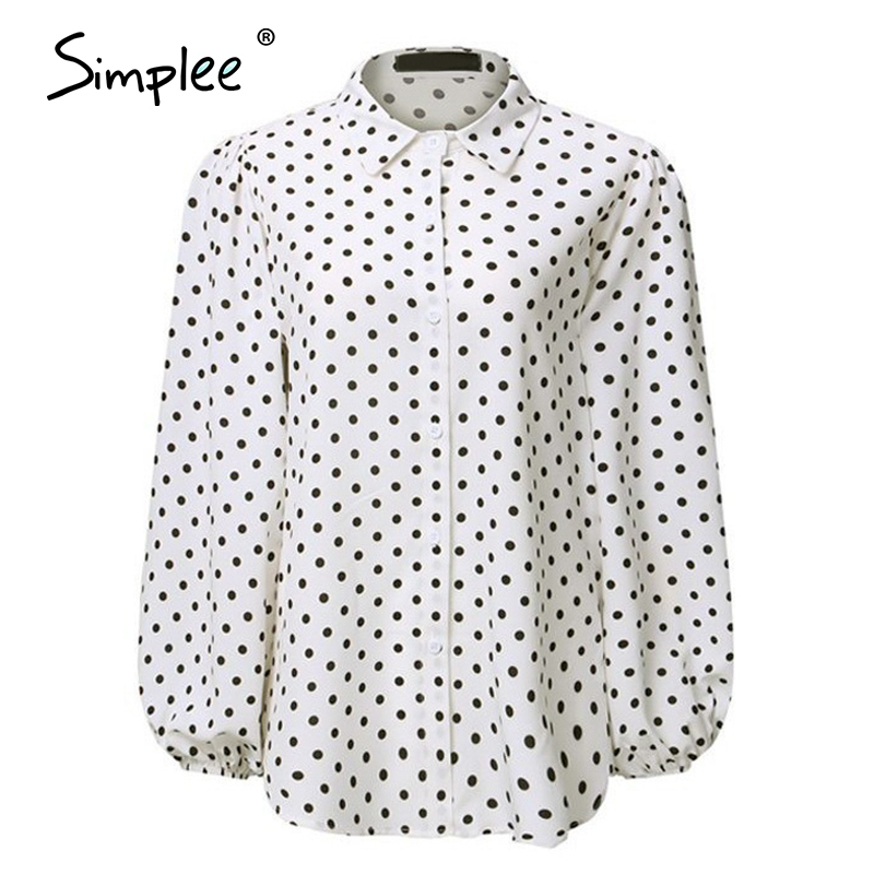 Simplee Fashion dot loose women's top Bubble Sleeve Chiffon Long Sleeve Shirt High street style Lapel top autumn winter 201126