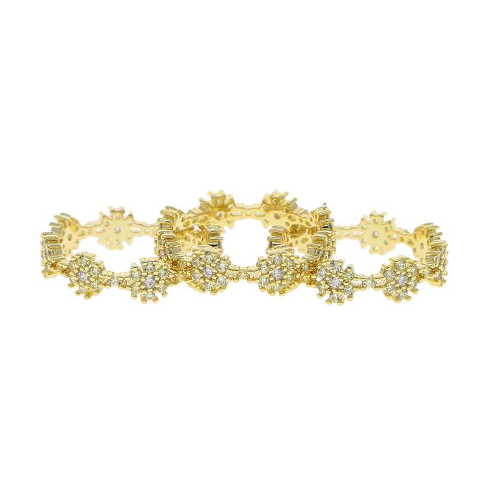 2024 Spring New Design Gold Metal Color Prong Set Yellow CZ Dainty Daisy Flower Band Women Finger Ring Fashion