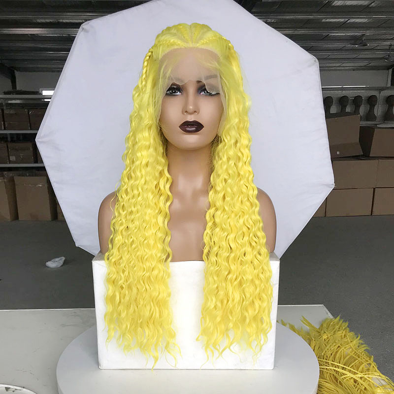 Long cornrow braids Synthetic Lace Front Wigs for africa Women Yellow Hair Braided Box Braids Wig High Temperature Fiber Hair Lace Wigs