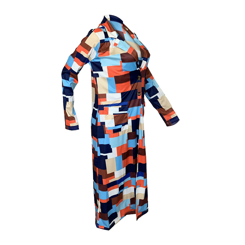 Color Block Plaid Long Trench Coat for Women Plus Size Fashion Casual Office Ladies Work Autumn Double Breasted Outwear Sale 201030