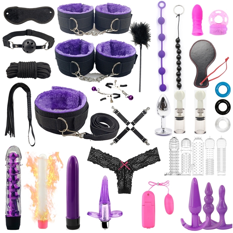 35 PCS / SET PRODUITS ADULTES ÉROTIQUES BDSM BONDAGE SET HAUFFES ANAL PLIG DILDO Vibrator Whip Sex Toys for Couples Y200422