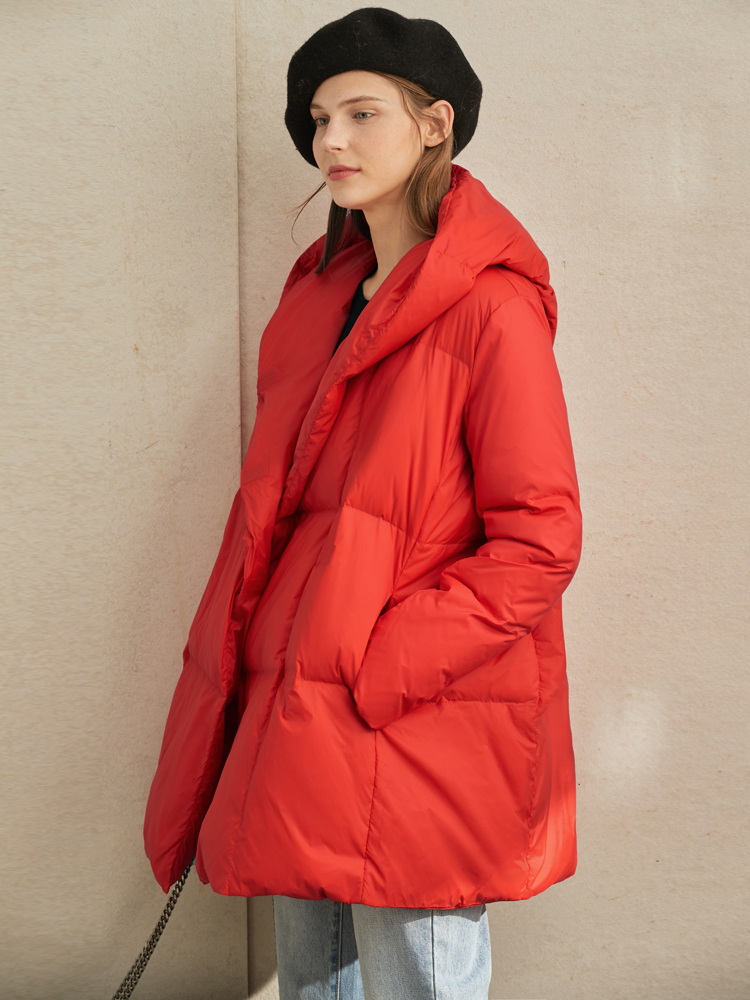 Amii Winter Women 90% White Duck Down Coat Female Casual Solid Loose Thick Hooded Jackets 11960124 201029