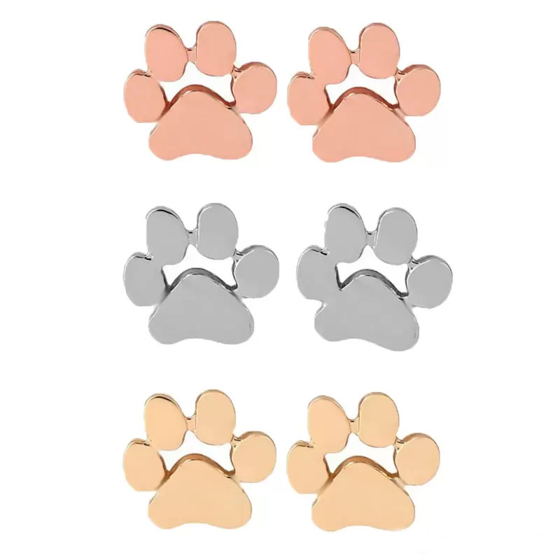 Puppy Dog Cat Paw Print Stud Earrings for Women Teen Girls Jewelry Gift Silver Gold Animal Foot Earring Wholesale Price