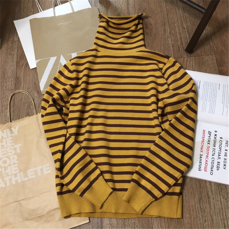 GCAROL New Women 30% Wool Sweater Stripes Turtleneck Knit Pullover Stretch Oversize Jumper Warm Base Render Knitted Tops S-3XL 201111wtt