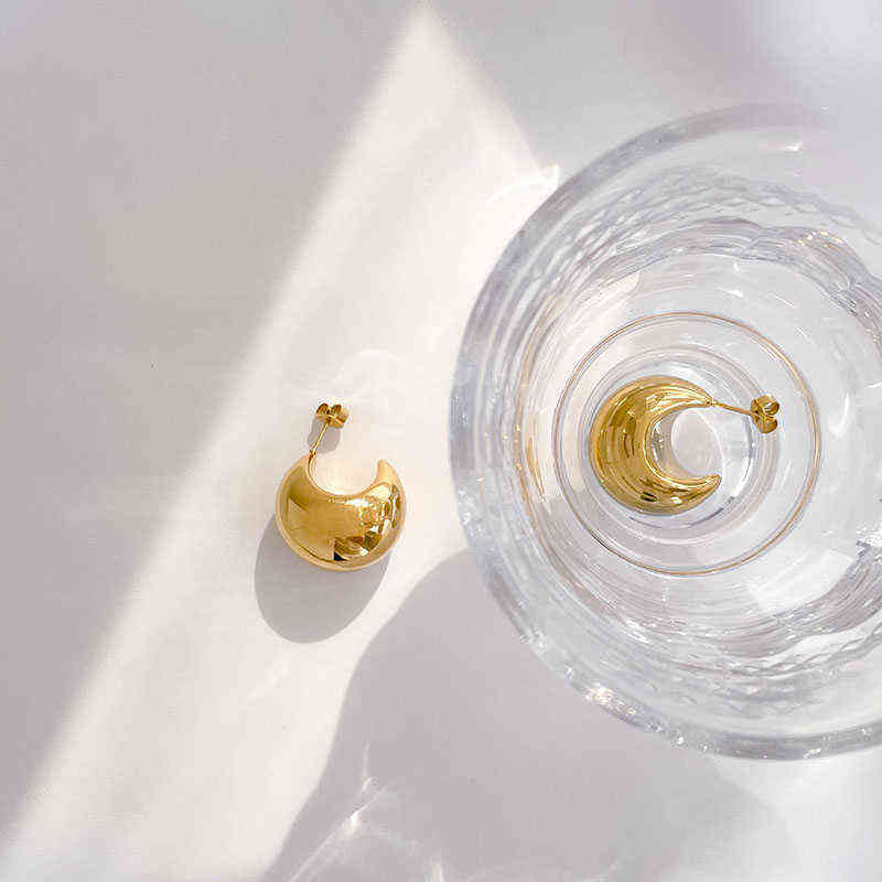 Half moon sphere thick chunky gold hoop earring stainless steel for women chic vintage empty lightweight earring 220108