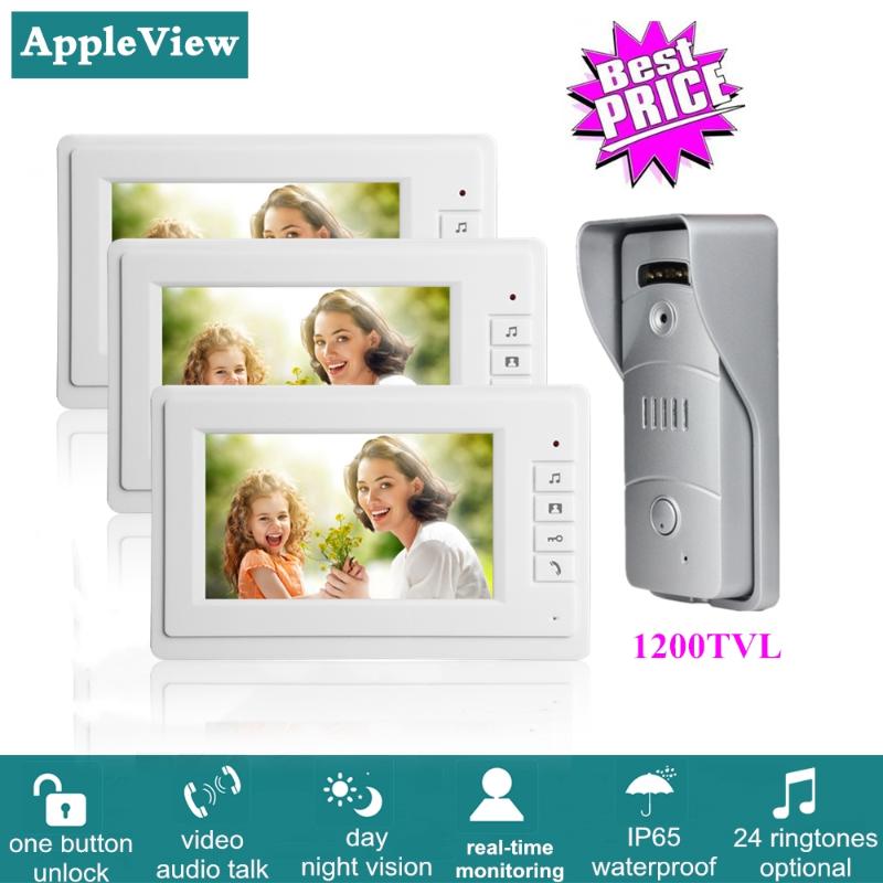 7 Inch Wired Video Intercom System With 1200TVL Video Doorbell IR Sensor + 3 Indoor Monitors One Key Unlock for Home Security
7 Inch Wired Video Intercom System With 1200TVL Video Doorbell IR Sensor + 3 Indoor Monitors One Key Unlock for Home Security