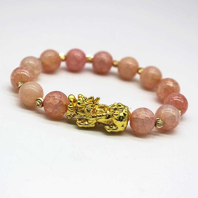 China Factory Green Jade Beads Brave Lucky Feng Shui Bracelet Gold PIXIU Bracelet For Gift