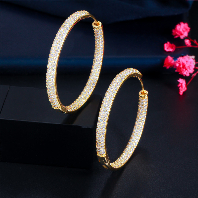 South American 18k Gold Big Hoop 42mm AAA Cubic Zirconia Designer Earrings Copper Jewelry White CZ Silver Circle Earring Jewelry V