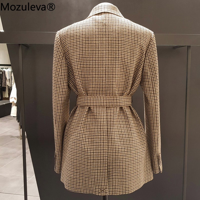 Mozuleva Korean Plaid Women Work Blazer Jacket Casual Double-breasted Sashes Suit Jacket Female Slim Female Blazer Outwear 201008