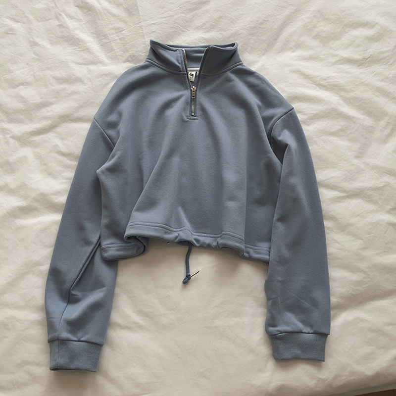 OCEANLOVE Hoodies Women Zipper Solid Short Fashion Sexy Sweatshirts High Waist Autumn Pullovers Korean Tops Casual 17613 201202