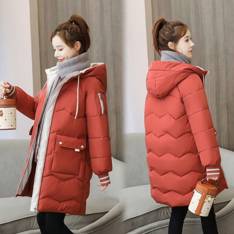 down padded coat cotton jacket women Korean loose winter coat winter small fresh Long padded jacket 201019