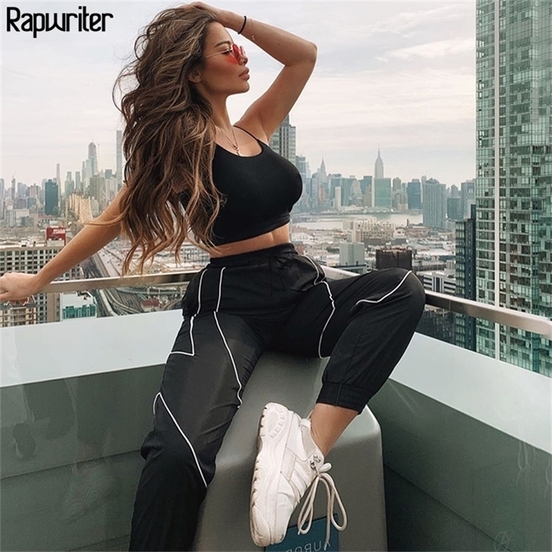 Rapwriter Fashion Reflective Strip Drawstring Sweatpants Women Fall Stretch High Waist Loose Streetwear Cargo Jogger Pants 201119, Black pants
Rapwriter Fashion Reflective Strip Drawstring Sweatpants Women Fall Stretch High Waist Loose Streetwear Cargo Jogger Pants 201119, Black pants