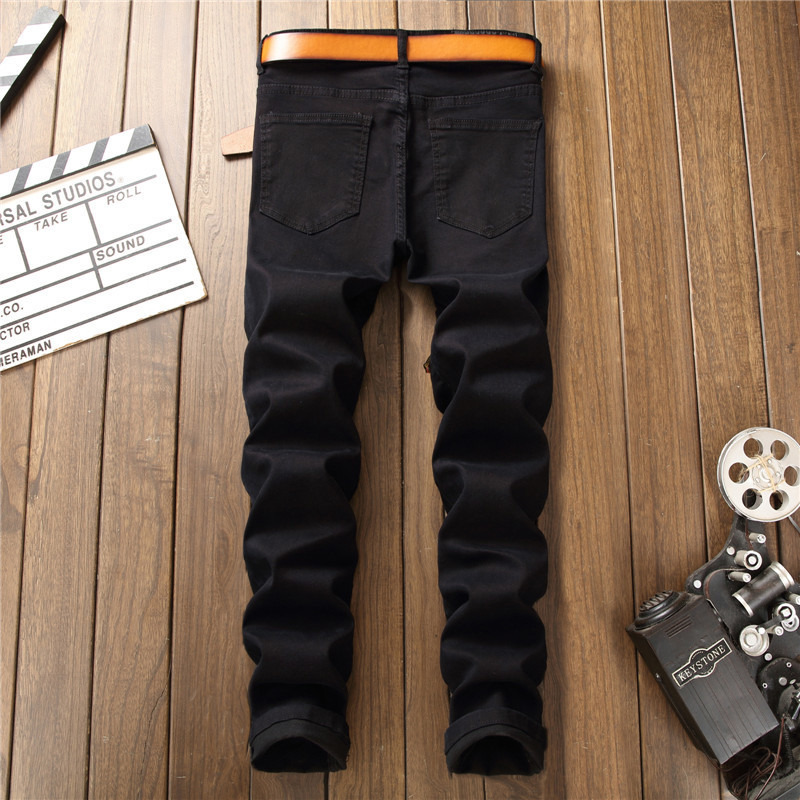 New Men Black Sets Fashion Spring Embroidered Phoenix Flower Hole Distressed Suit Denim Vests +Pants Mens Clothing 2 Pieces Sets LJ201117