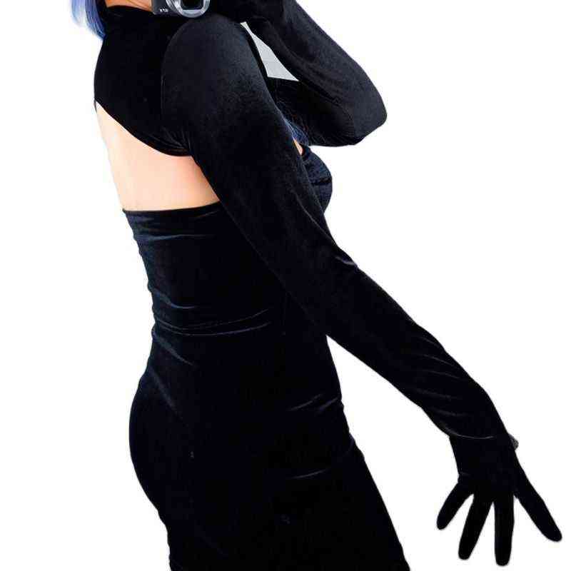 Gold Velvet Sun Protection Clothes High Collar BOLERO GLOVES Top Clothes Long-Sleeve Black High-Elastic Women Gloves WSR53 220112