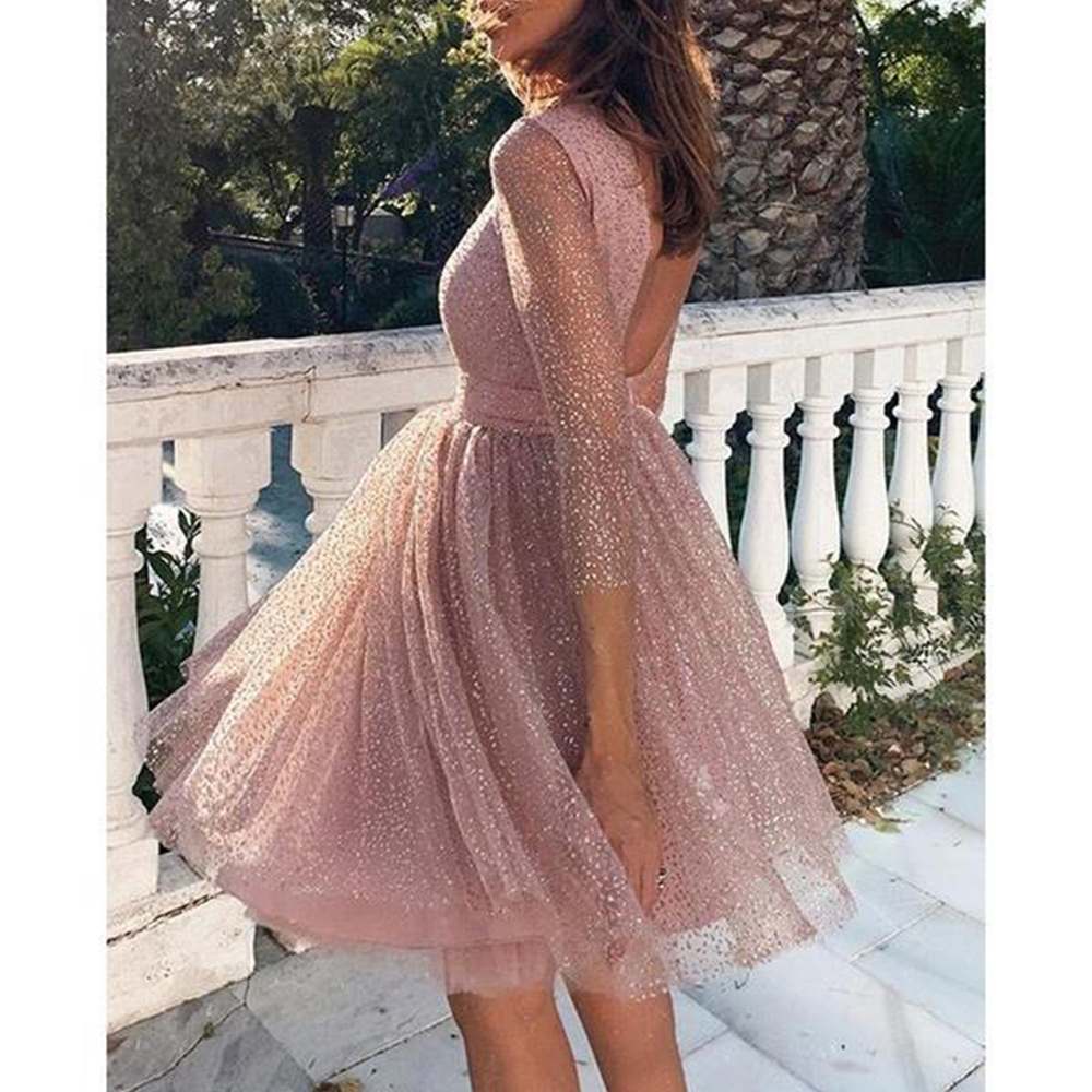 Chiffon Autumn Dress Women Sexy Backless Sequins Cocktail Banquet Party Dress Casual Plus Size Slim Ball Gown Dresses 3XL T200416