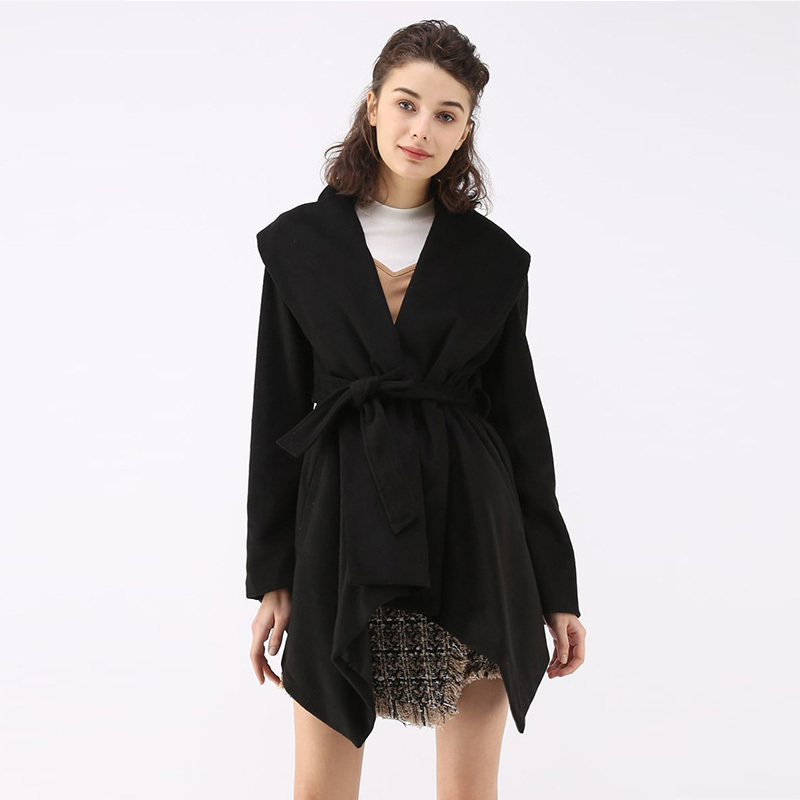 Wome Coat Jackets Autumn Winter Black Irregular Lattice Fashion Urban Casual MidLength Warm Lace Up Woolen Women Clothing 201216